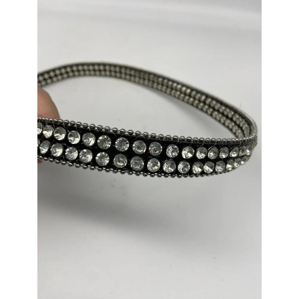 Boutique Rhinestone Belt Womens Sz SM Bling Crystal Studded Fashion Silver Black